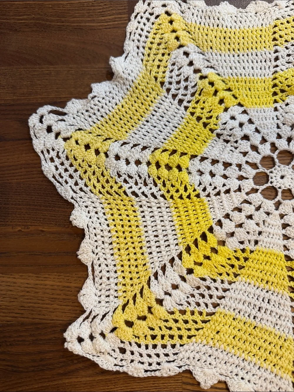 Source Unknown Yellow and White Crochet Star Doily